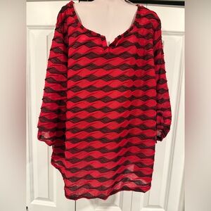 JSP Woman red black 3/4 sleeve blouse top 3X holiday career